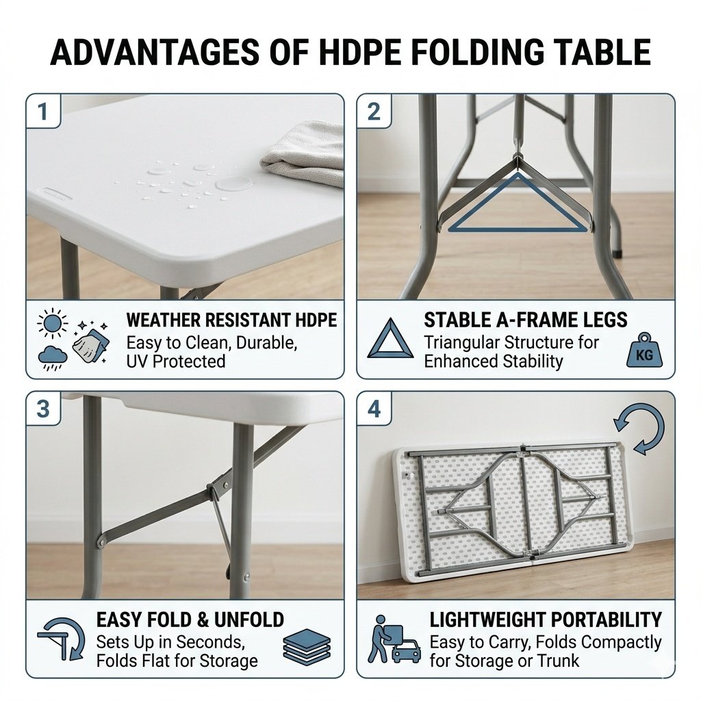 6 ft Regular Fold-in-Half HDPE Folding Table 4 6 ft Regular Fold-in-Half HDPE Folding Table - Image 4